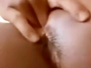 Cute Raven teen fingers herself close-up in English video